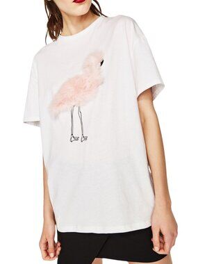 Furry Fluffy Faux Fur Pink Flamingo White Womens T-Shirt NEW